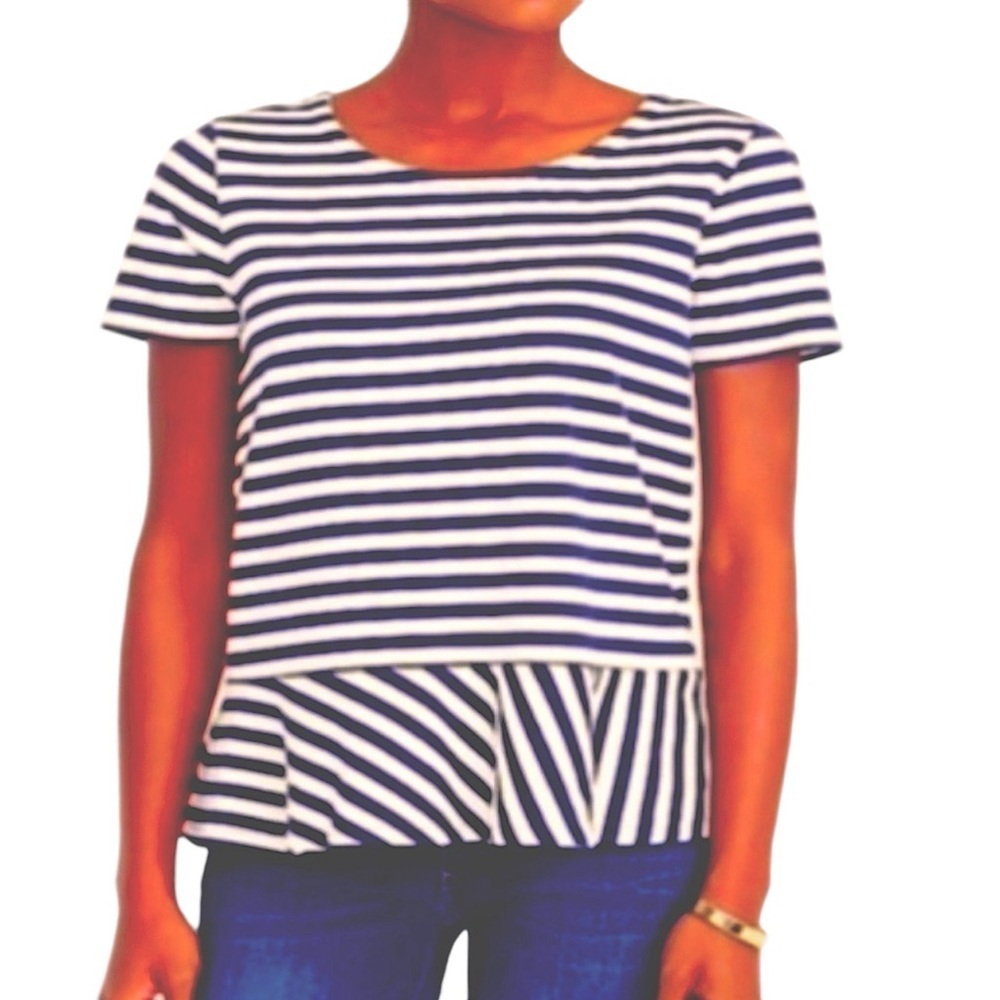 J. Crew Navy And White Striped Peplum Blouse